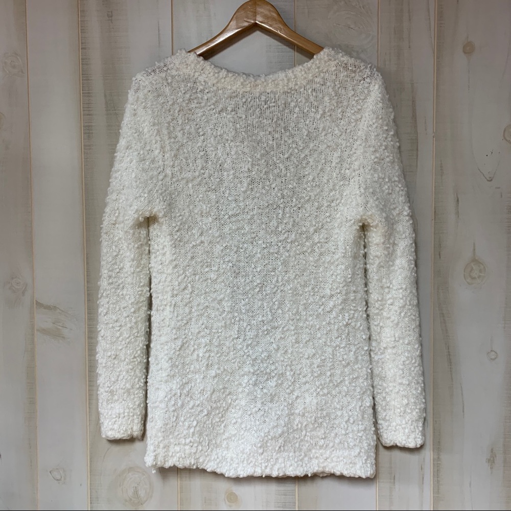 Lumiere White Nubby Fuzzy Cardigan Pockets L - Picture 2 of 7
